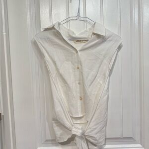 Millibon White Sleeveless Tie-Front Button Down Shirt